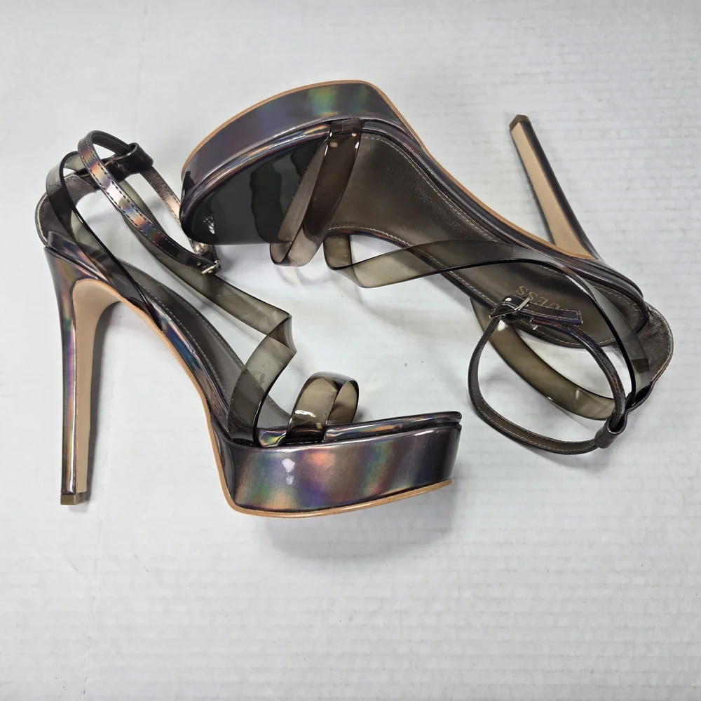 GUESS Casilda Iridescent Strappy Skycraper Stiletto Platform Heels Size 8 1/2 M